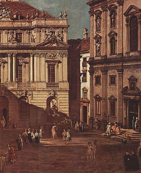 Bernardo Bellotto Ansicht von Wien, Platz vor der Universitat, von Sudost aus gesehen, mit der groben Aula der Universitat und Jesuitenkirche oil painting image